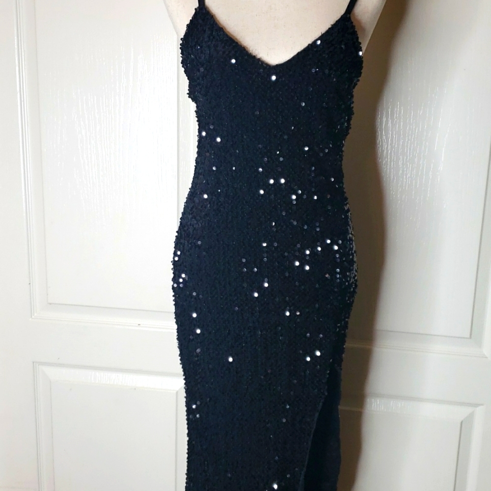 V Neck Spaghetti Adjustable Strap Sequin Dress Si… - image 2